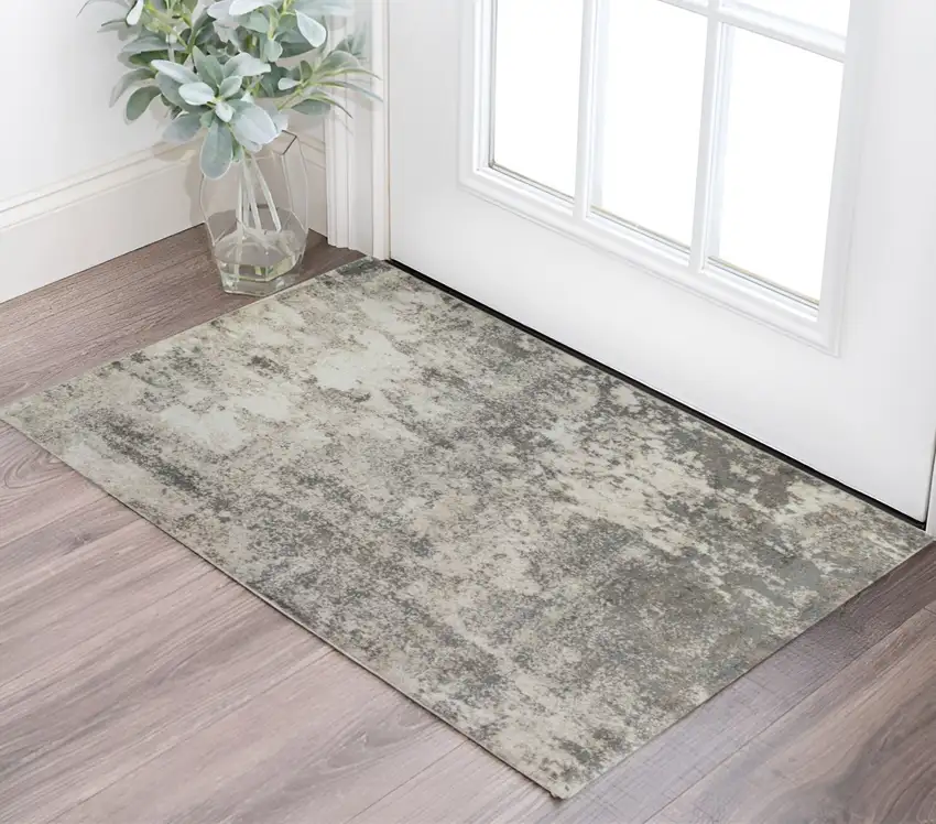 Beige Ivory and Gray Abstract Power Loom Area Rug Photo 1