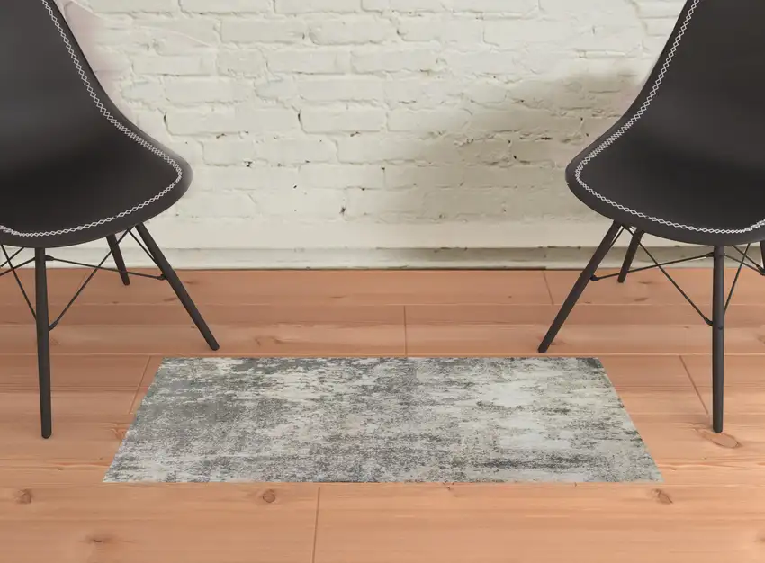 Gray and Beige Abstract Power Loom Area Rug Photo 2