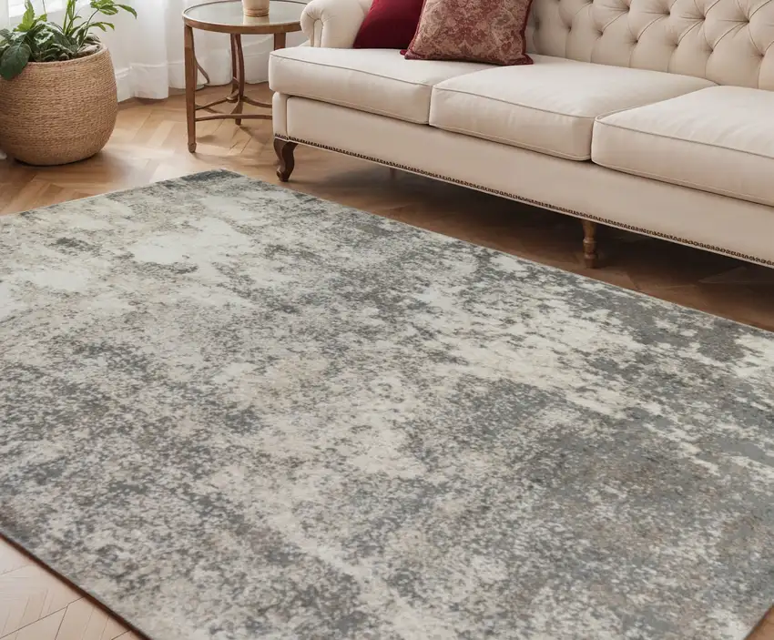 Beige Ivory and Gray Abstract Power Loom Area Rug Photo 1