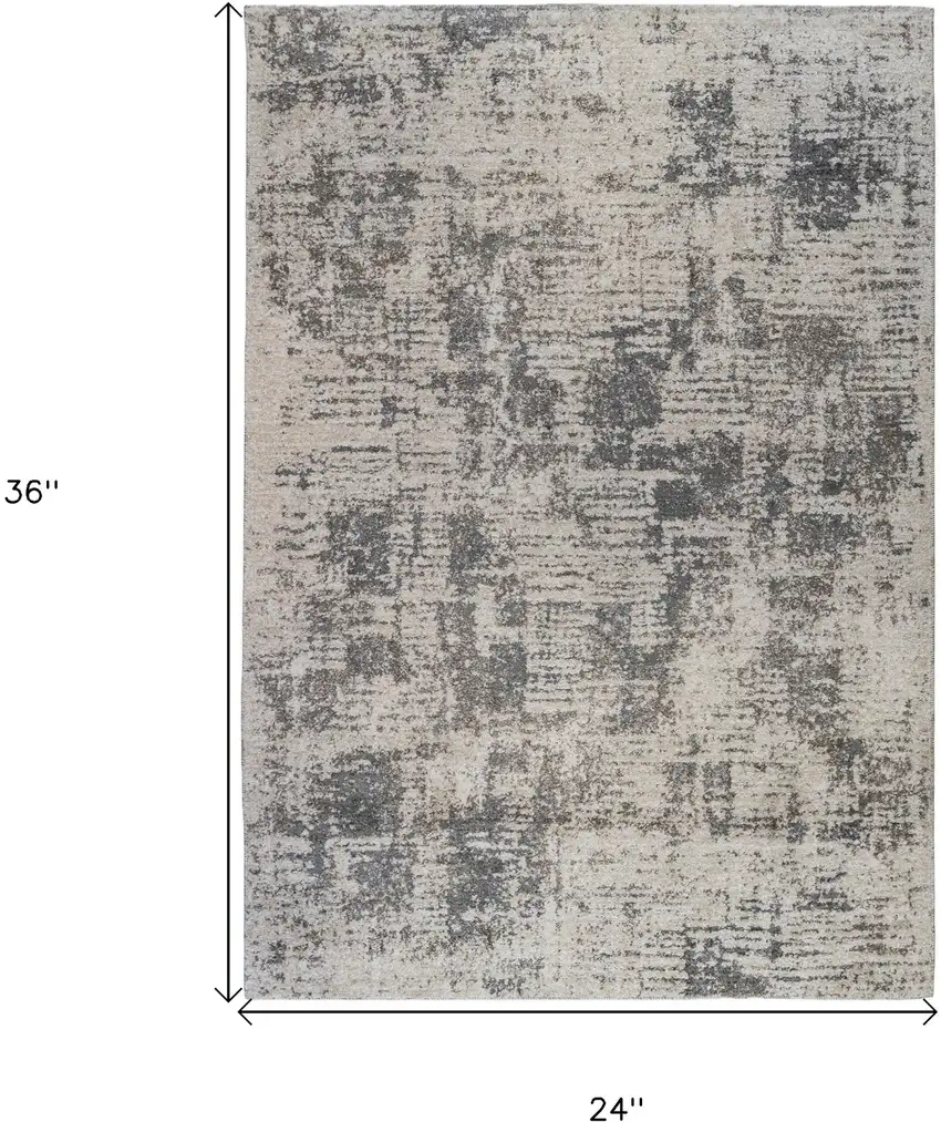 Gray and Beige Abstract Power Loom Area Rug Photo 7