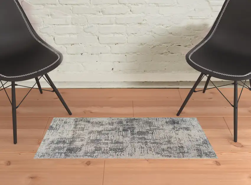 Gray and Beige Abstract Power Loom Area Rug Photo 2