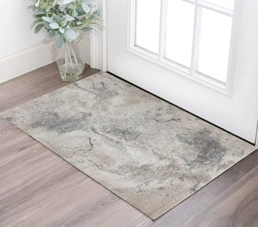 Cream and Gray Abstract Power Loom Area Rug Photo 1