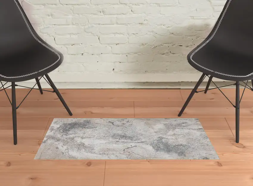 Gray and Beige Abstract Power Loom Area Rug Photo 2