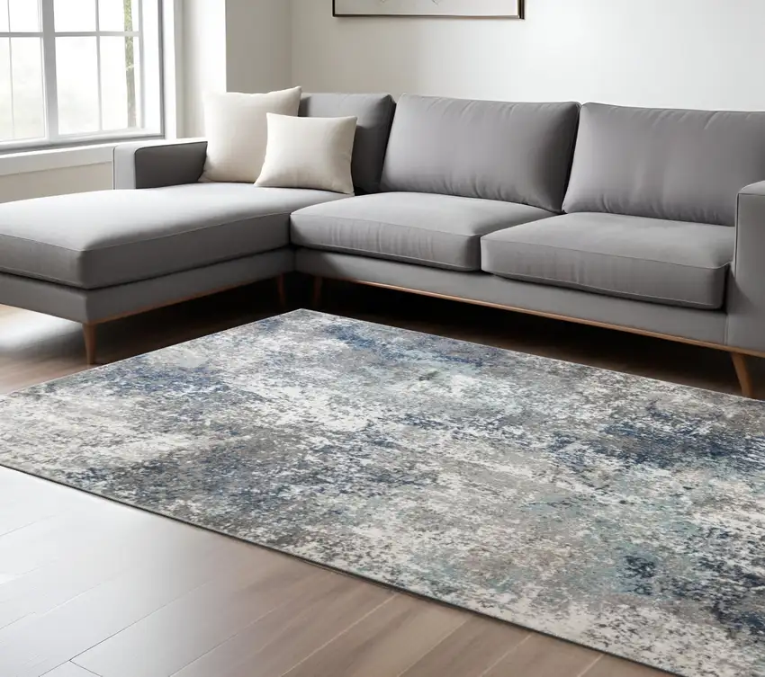 Cream and Gray Abstract Power Loom Area Rug Photo 1