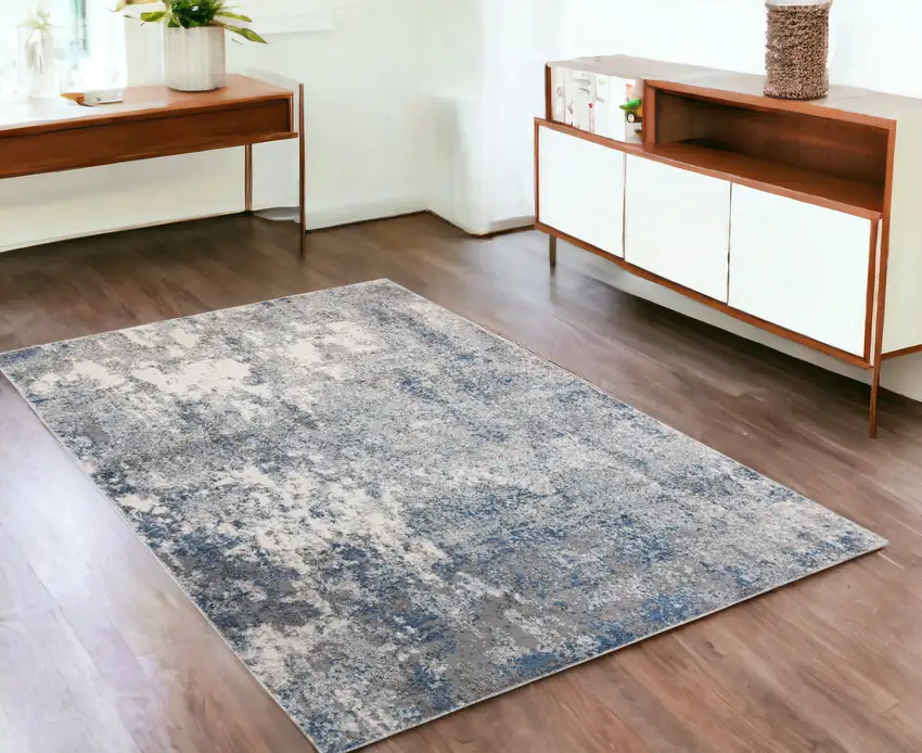 Gray and Beige Abstract Power Loom Area Rug Photo 1