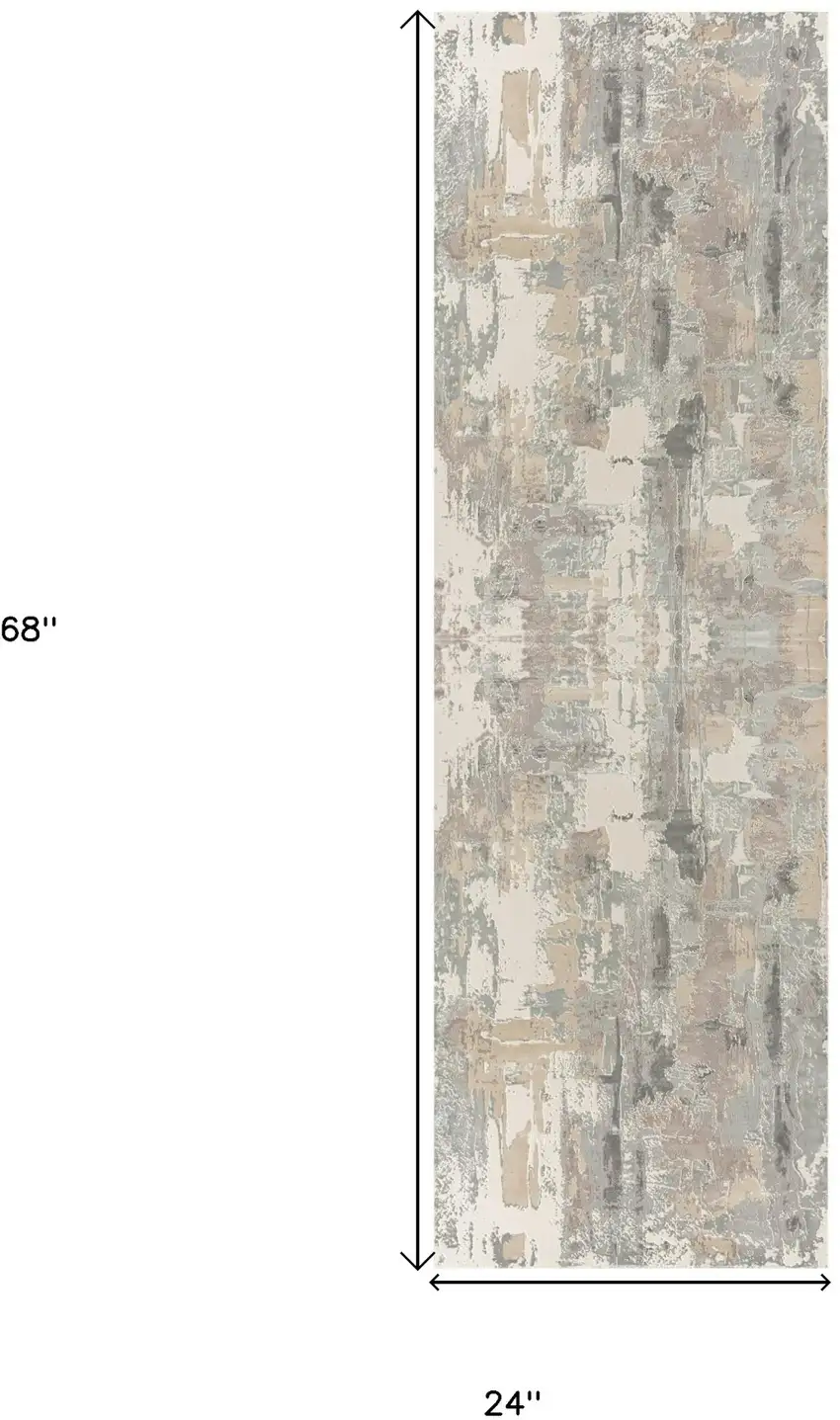 Gray and Beige Abstract Runner Rug Photo 3