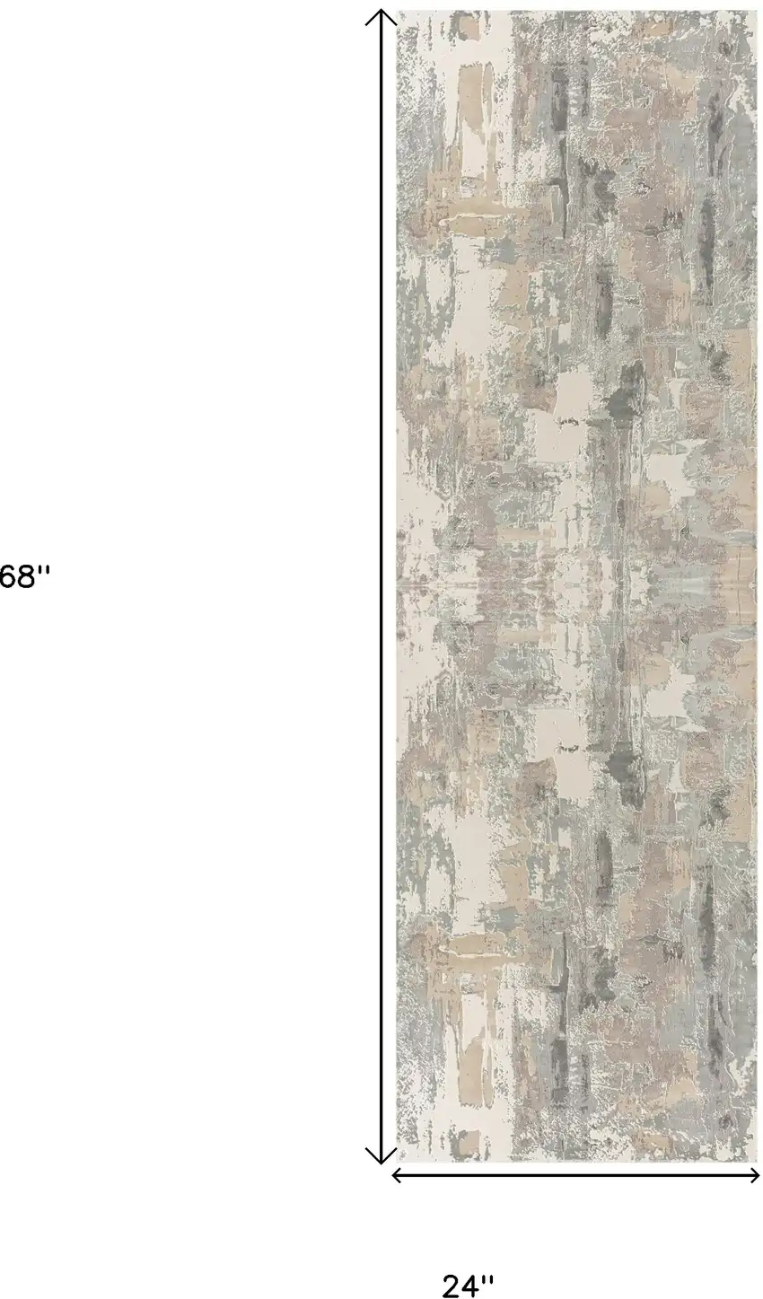 Gray and Beige Abstract Runner Rug Photo 3