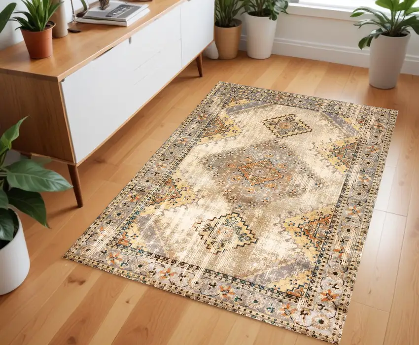 Gray And Beige Aztec Pattern Area Rug Photo 1