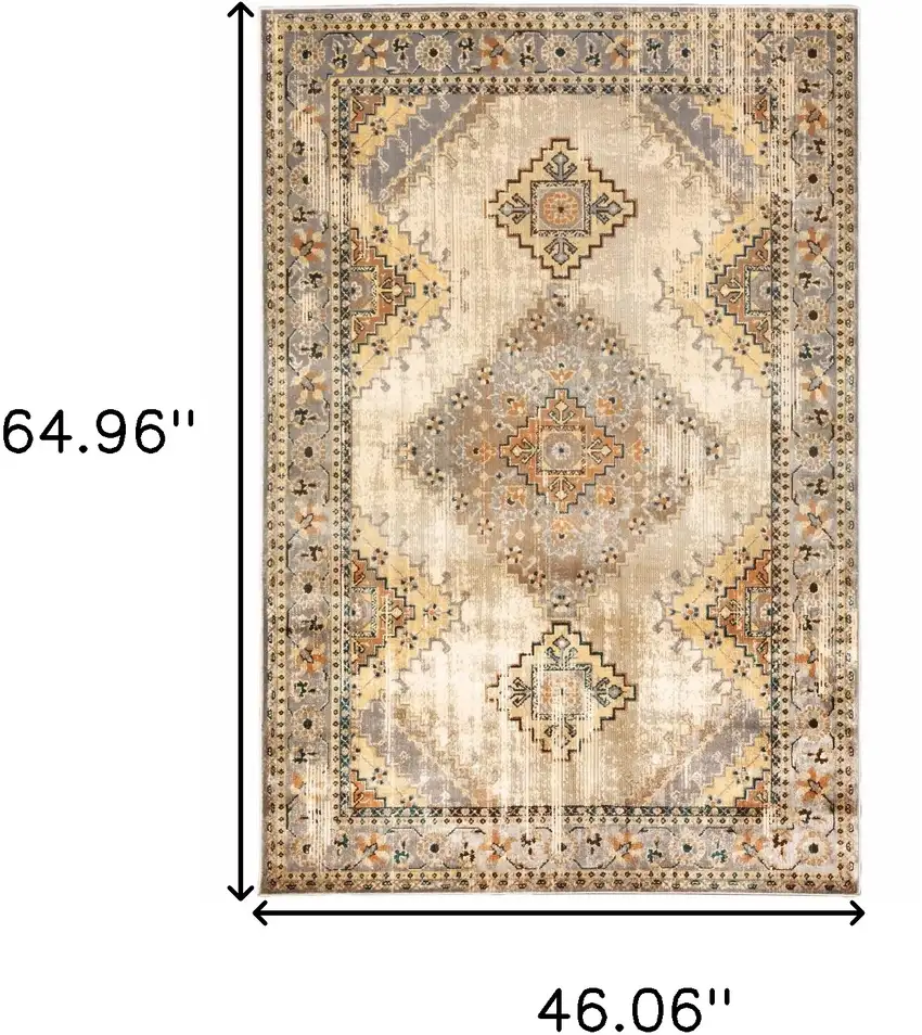 Gray and Beige Aztec Pattern Area Rug Photo 6