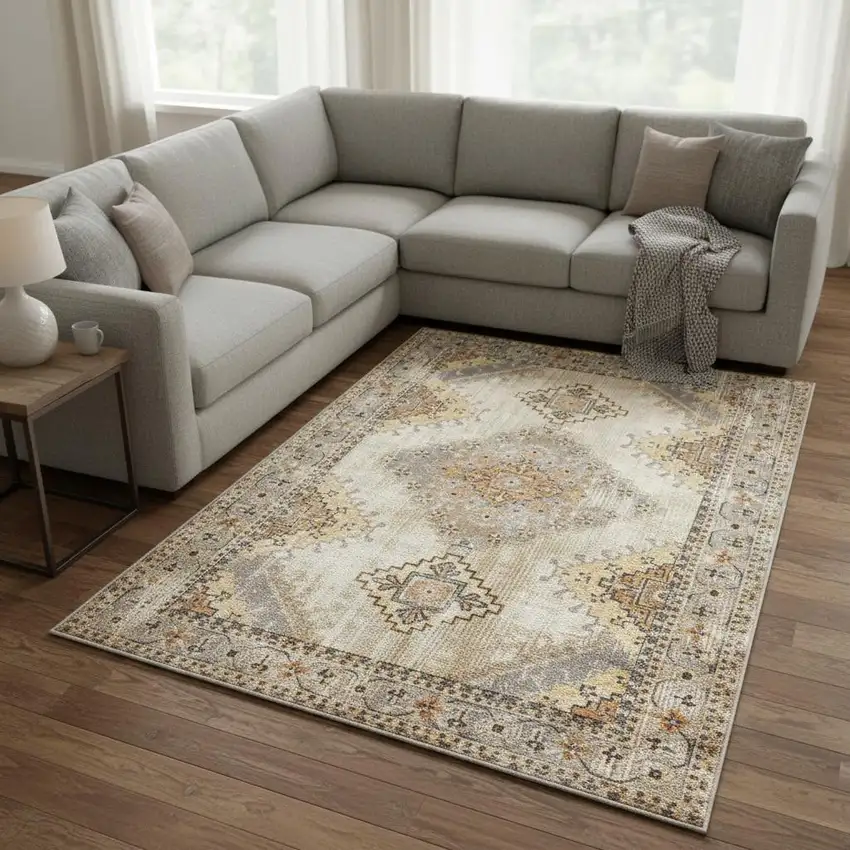 Gray And Beige Aztec Pattern Area Rug Photo 1