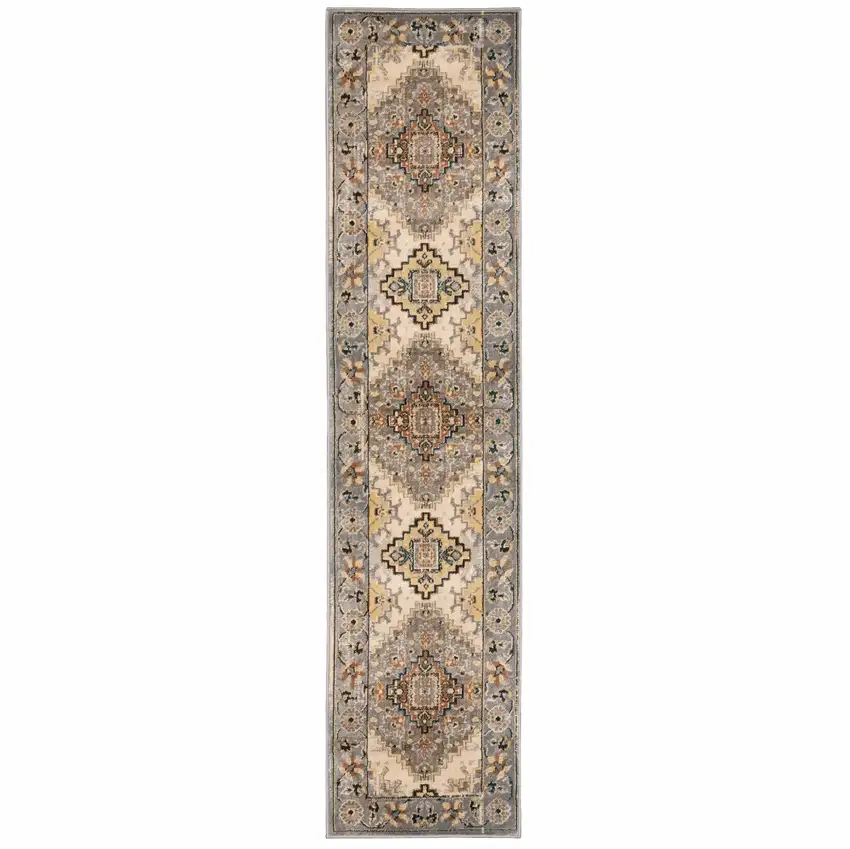 Gray and Beige Aztec Pattern Runner Rug Photo 1