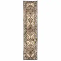 Photo of Gray and Beige Aztec Pattern Runner Rug
