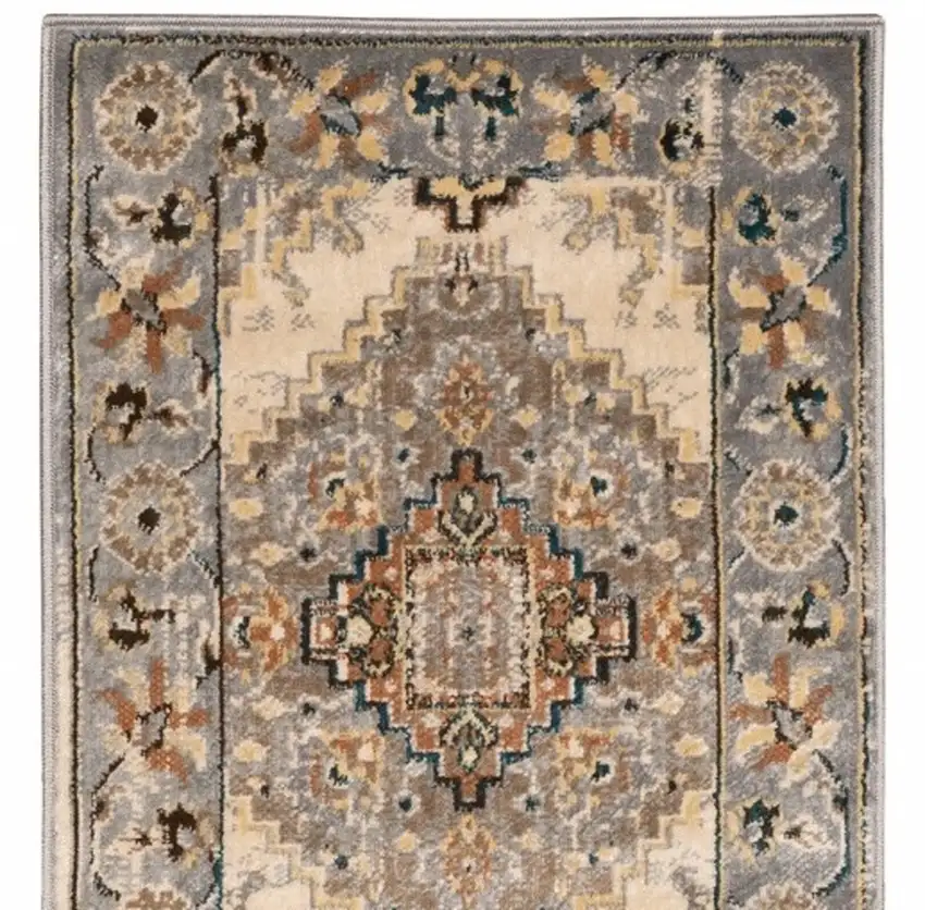 Gray and Beige Aztec Pattern Runner Rug Photo 5