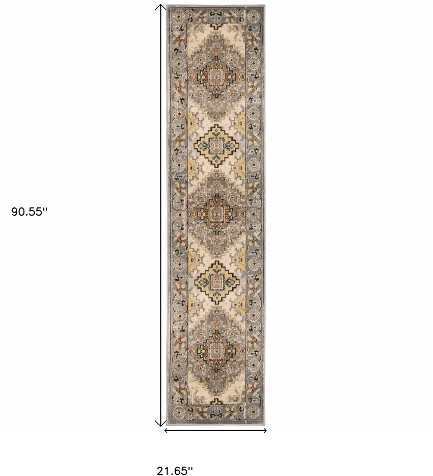 Gray and Beige Aztec Pattern Runner Rug Photo 6
