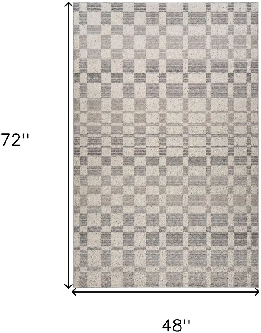Gray and Beige Checkered Distressed Area Rug Photo 3