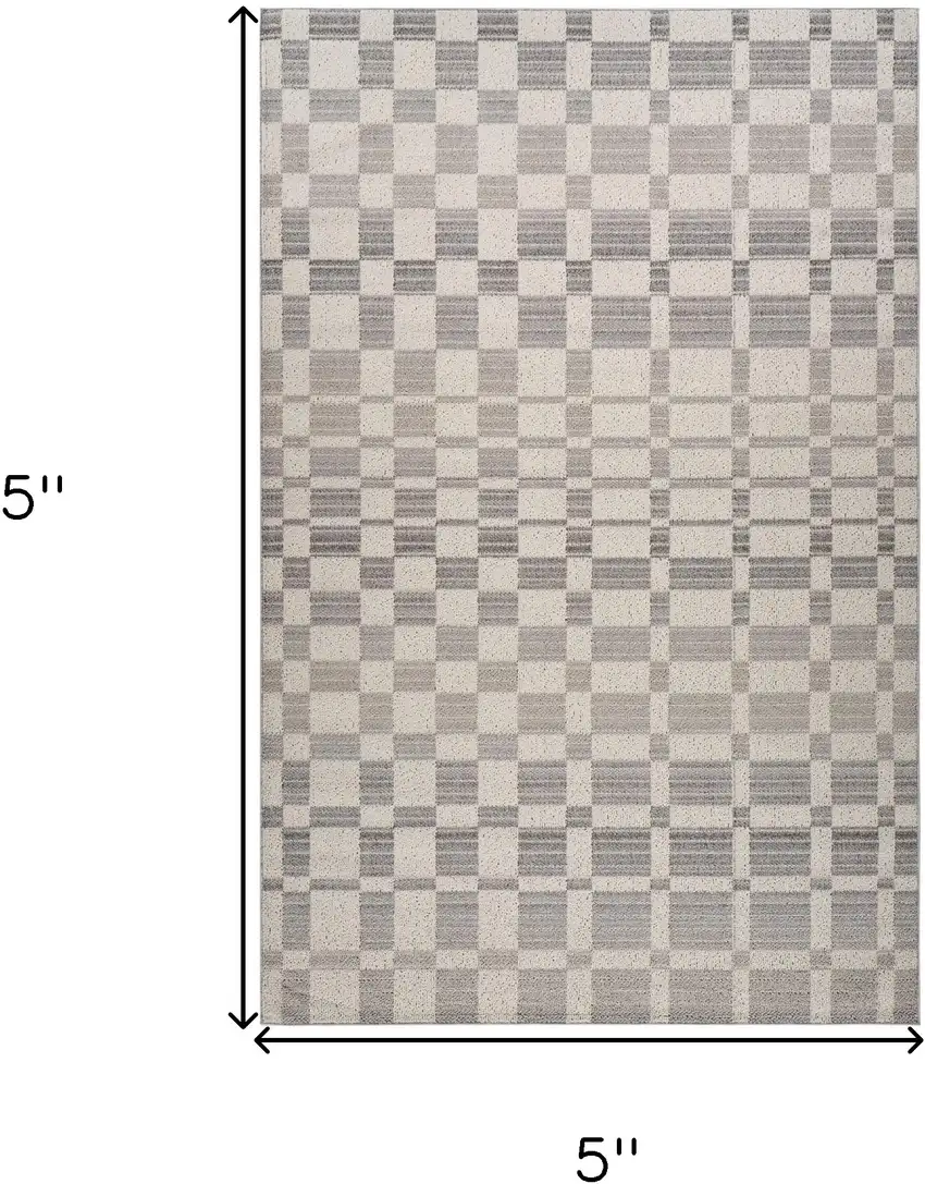 Gray and Beige Checkered Distressed Area Rug Photo 3