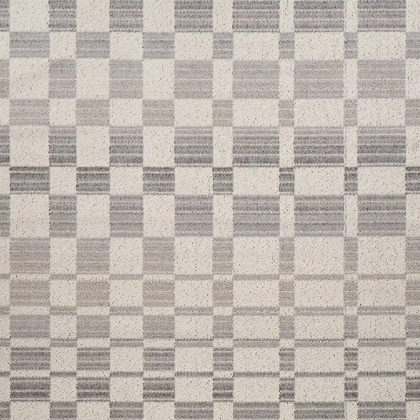 Gray and Beige Checkered Distressed Area Rug Photo 5
