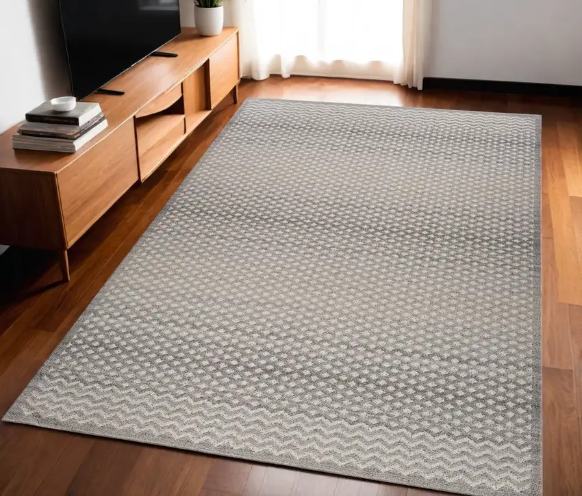 Gray and Beige Checkered Distressed Area Rug Photo 1