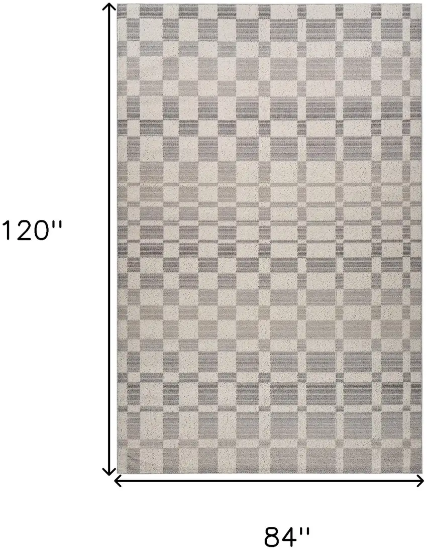 Gray and Beige Checkered Distressed Area Rug Photo 3