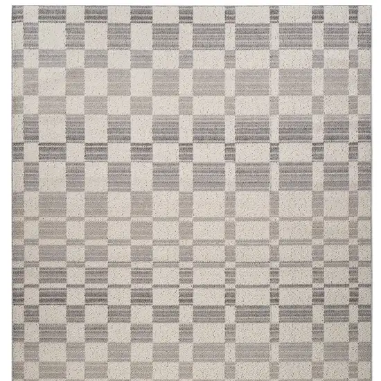 Gray and Beige Checkered Distressed Area Rug Photo 4