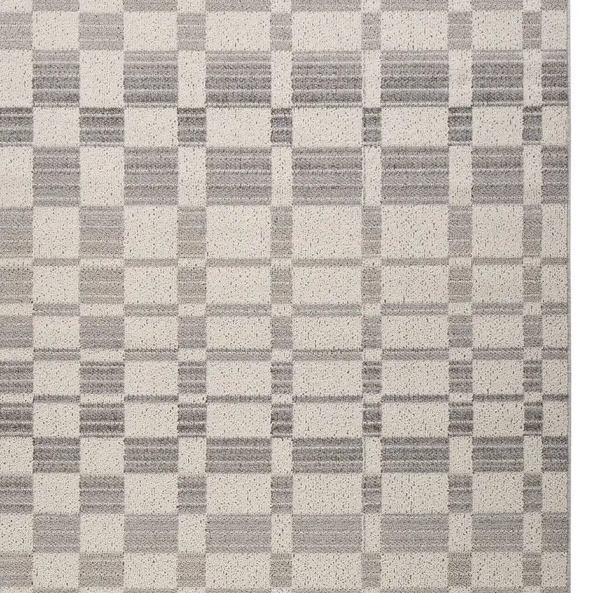Gray and Beige Checkered Distressed Area Rug Photo 4