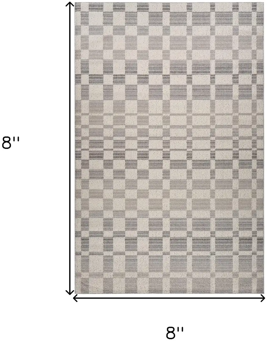 Gray and Beige Checkered Distressed Area Rug Photo 8