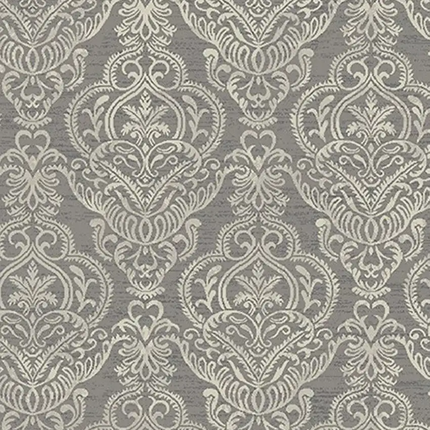 Gray and Beige Damask Area Rug Photo 3