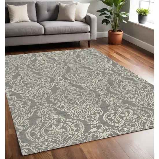 Gray and Beige Damask Area Rug Photo 1