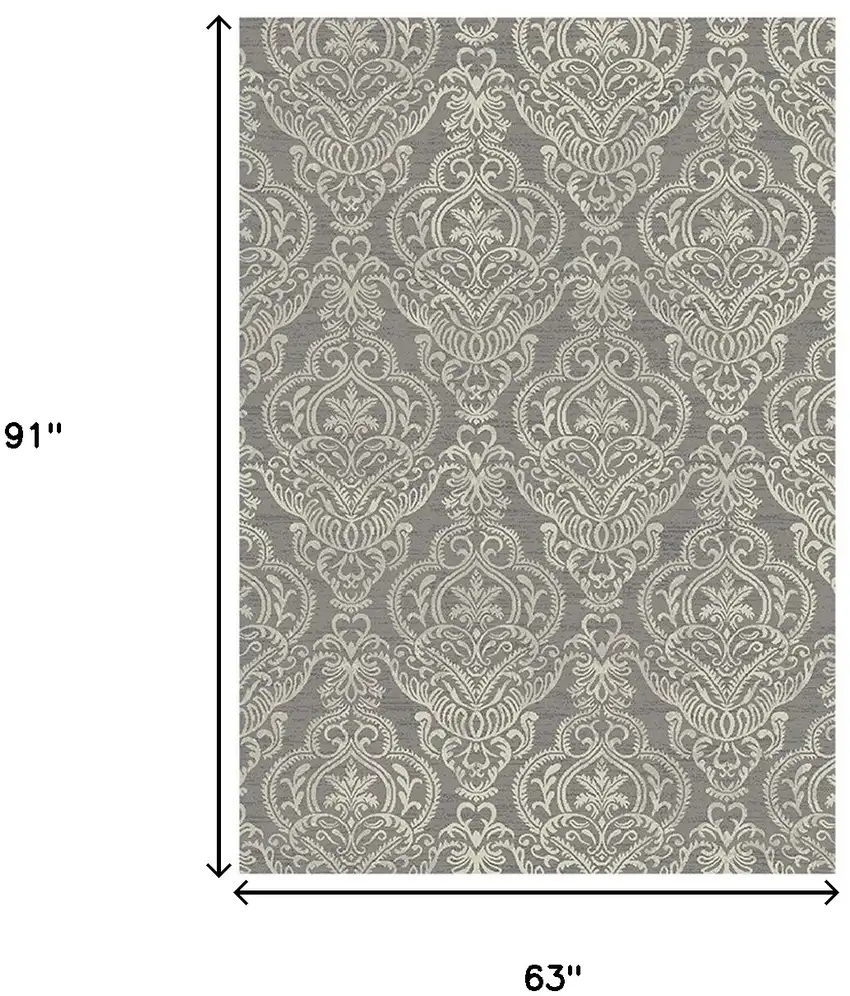 Gray and Beige Damask Area Rug Photo 5