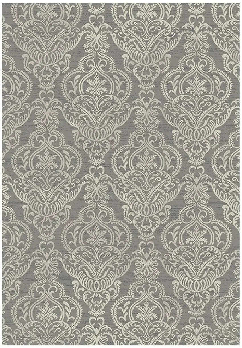 Gray and Beige Damask Area Rug Photo 2