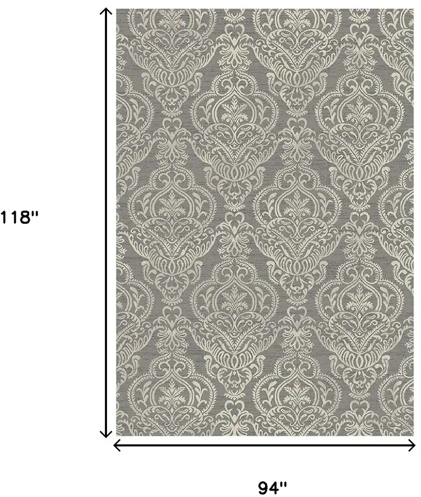 Gray and Beige Damask Area Rug Photo 5
