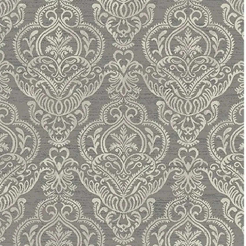 Gray and Beige Damask Area Rug Photo 3