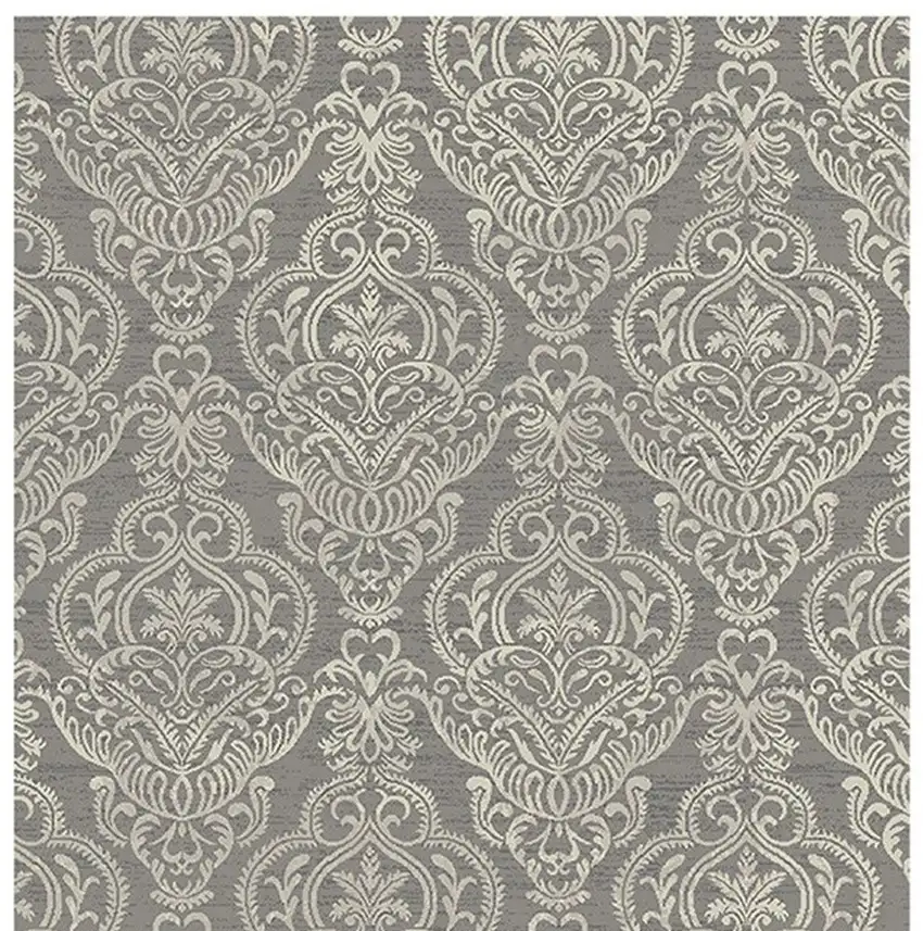 Gray and Beige Damask Area Rug Photo 4