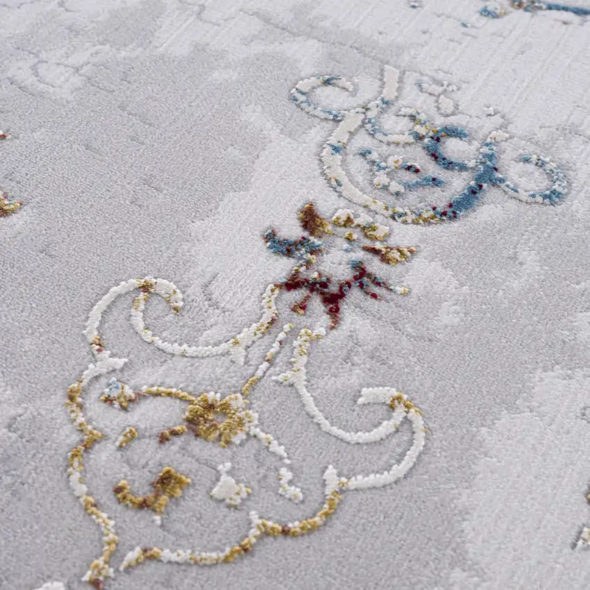 Gray and Beige Distressed Ornate Area Rug Photo 7