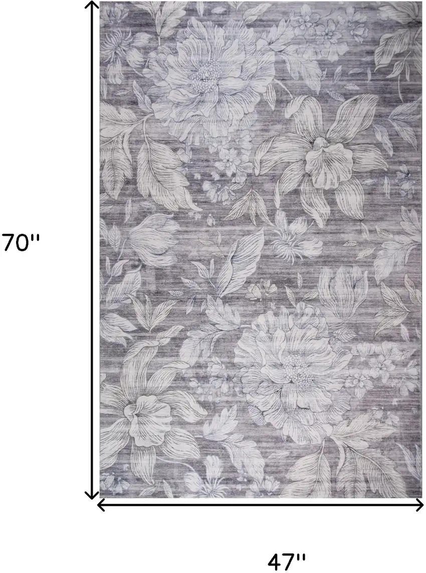 Gray and Beige Floral Area Rug Photo 5