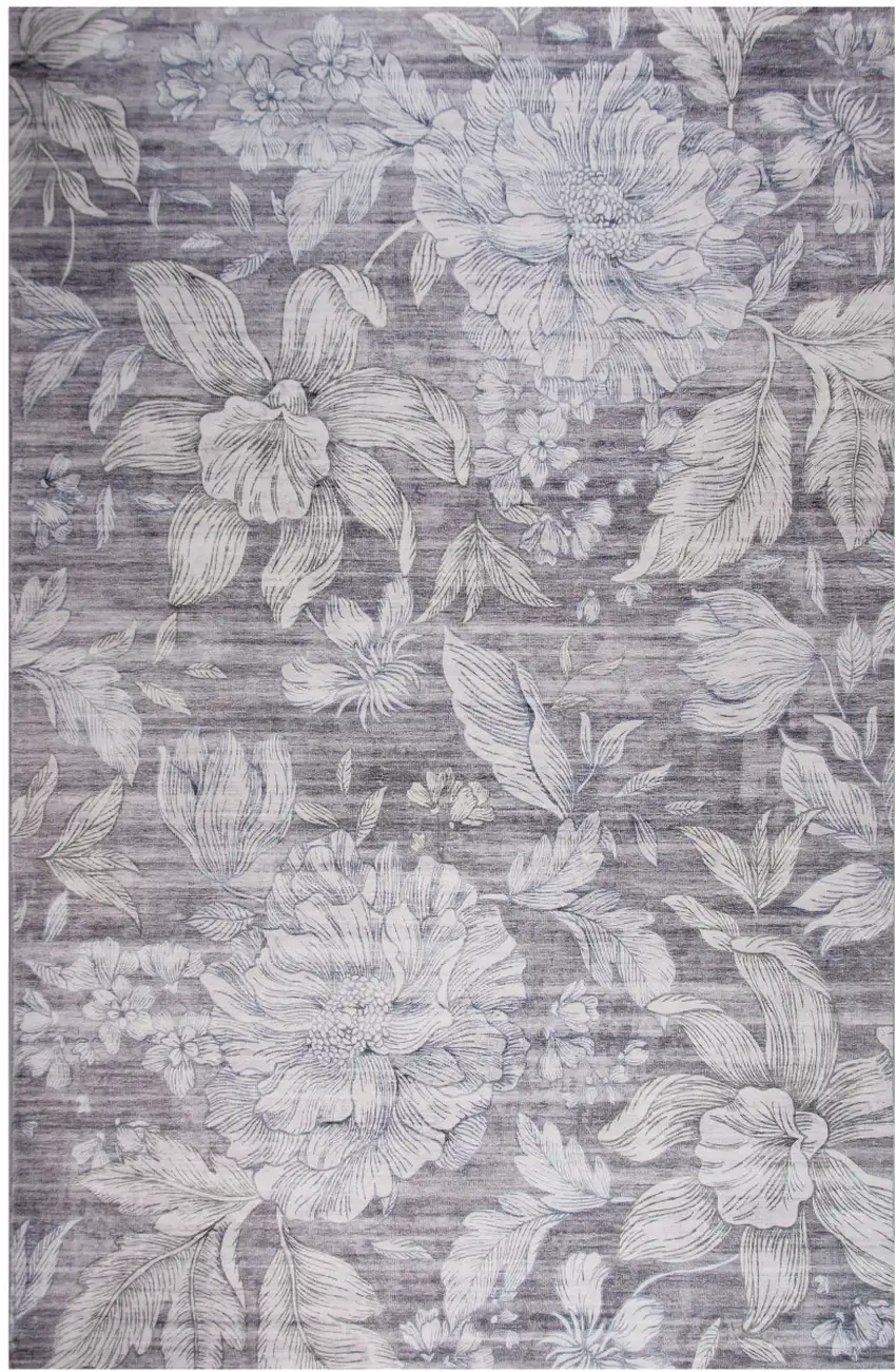 Gray and Beige Floral Area Rug Photo 4