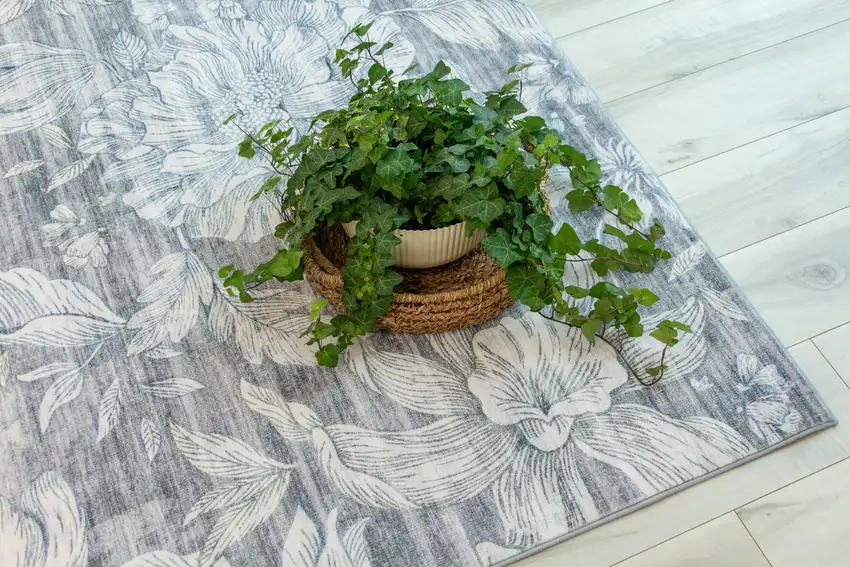 Gray and Beige Floral Area Rug Photo 6