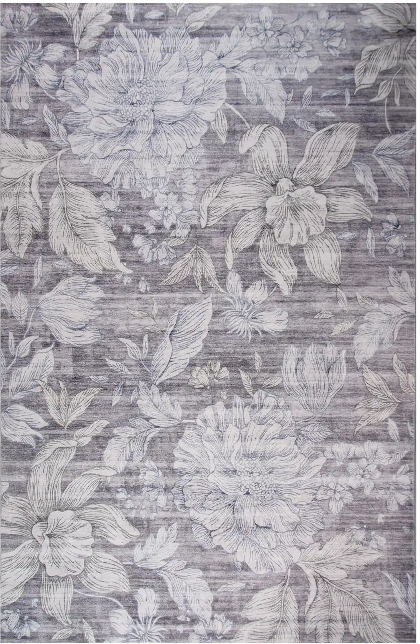 Gray and Beige Floral Area Rug Photo 2