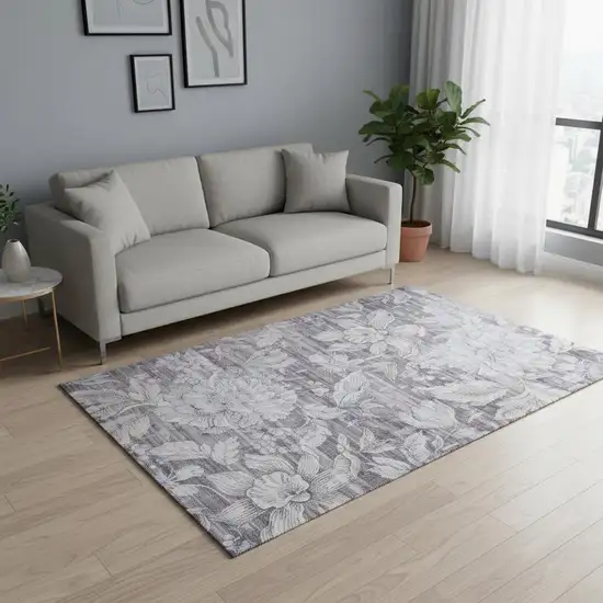 Gray and Beige Floral Area Rug Photo 1