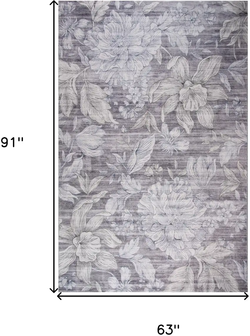 Gray and Beige Floral Area Rug Photo 5
