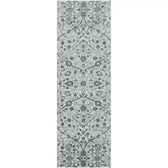 Gray and Beige Floral Power Loom Runner Rug Photo 2