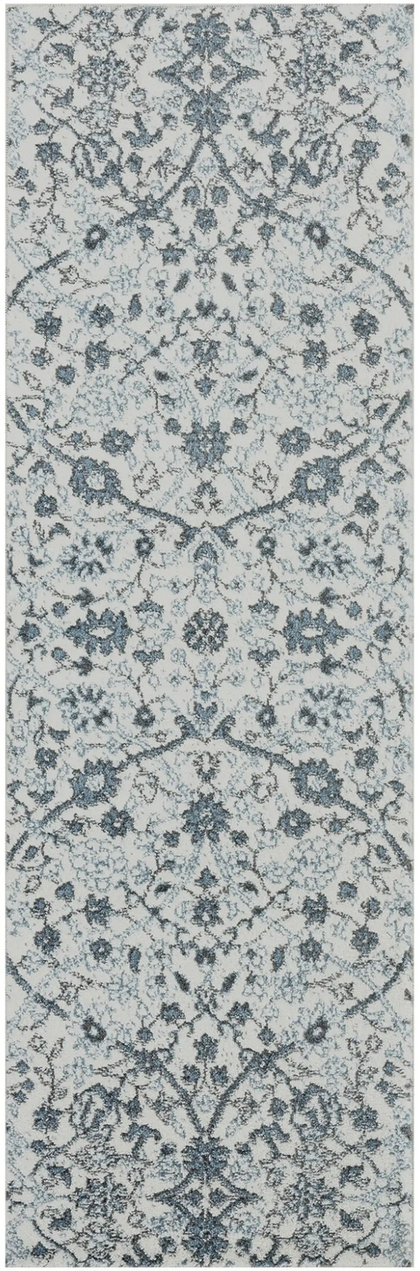 Gray and Beige Floral Power Loom Runner Rug Photo 2
