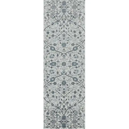 Gray and Beige Floral Power Loom Runner Rug Photo 2