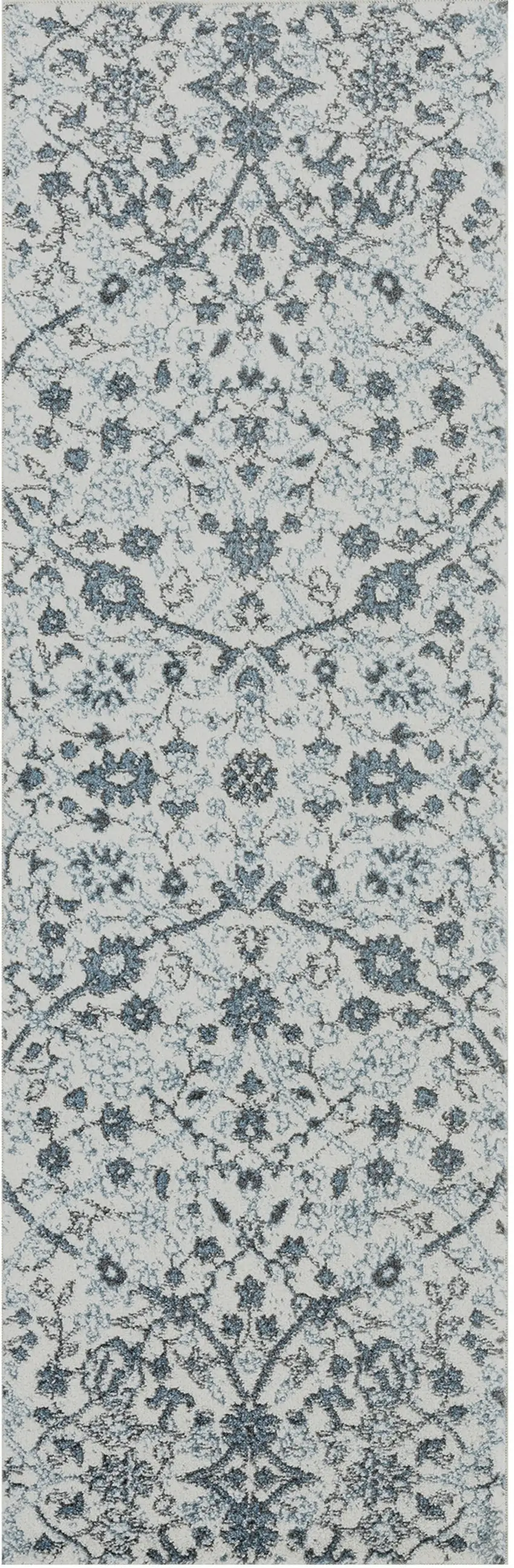 Gray and Beige Floral Power Loom Runner Rug Photo 2