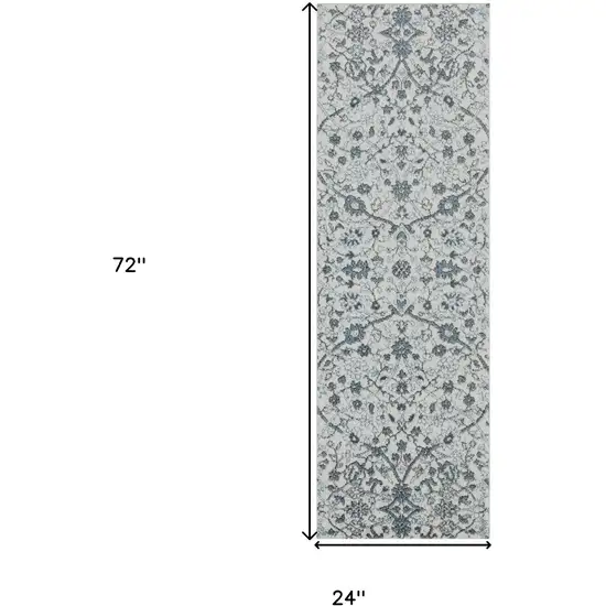 Gray and Beige Floral Power Loom Runner Rug Photo 6