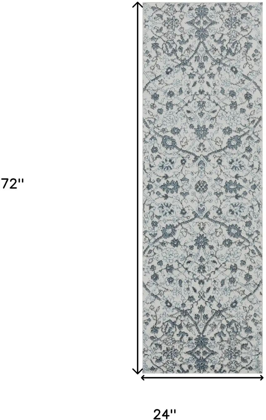 Gray and Beige Floral Power Loom Runner Rug Photo 6