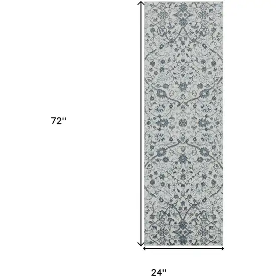 Gray and Beige Floral Power Loom Runner Rug Photo 6
