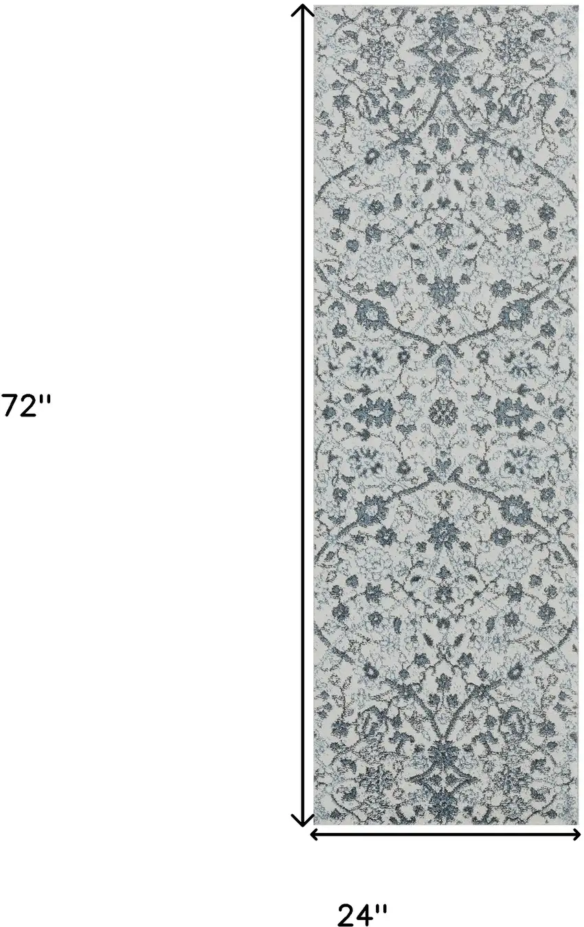 Gray and Beige Floral Power Loom Runner Rug Photo 6