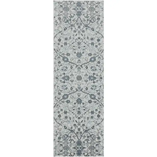 Gray and Beige Floral Power Loom Runner Rug Photo 4
