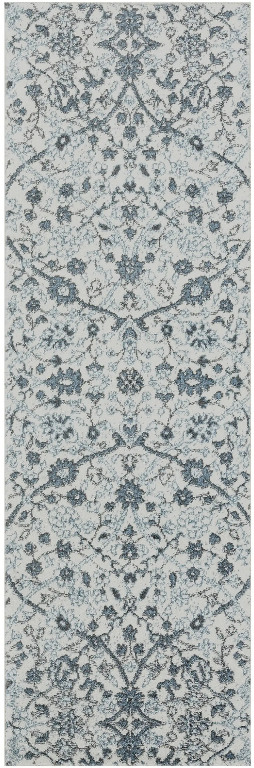 Gray and Beige Floral Power Loom Runner Rug Photo 4